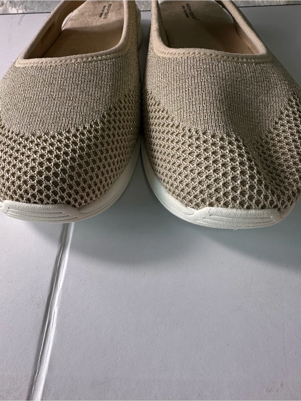 Easy Spirit Beige Knit Slingback Flats